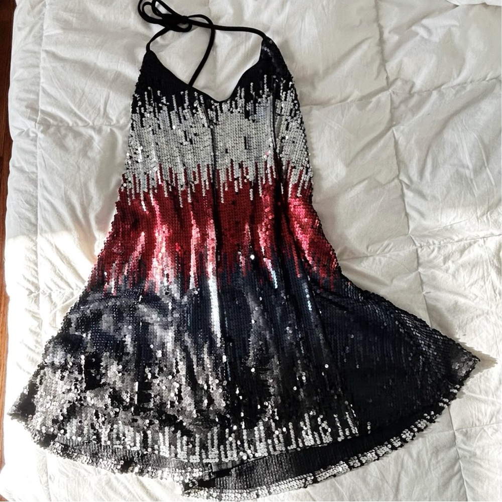 SHEIN Curve Sequin Halter Mini Dress | Red, Silver & Navy | Size 2X